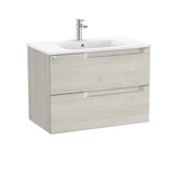 Roca Wall Mounted Vanity Unit White Wood / Central Roca Aleyda 800mm Wall Mounted Two Drawer Vanity Unit with Basin