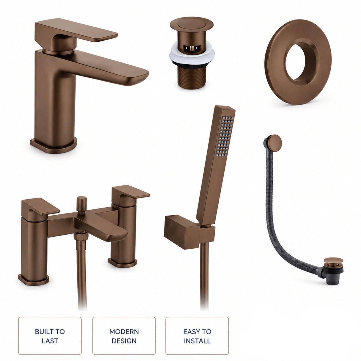 Aquarius Bathrooms Bath Shower Mixer Brushed Bronze Aquarius Hydro Complete Bath Brassware Pack with Basin Mixer, Bath and Shower Mixer