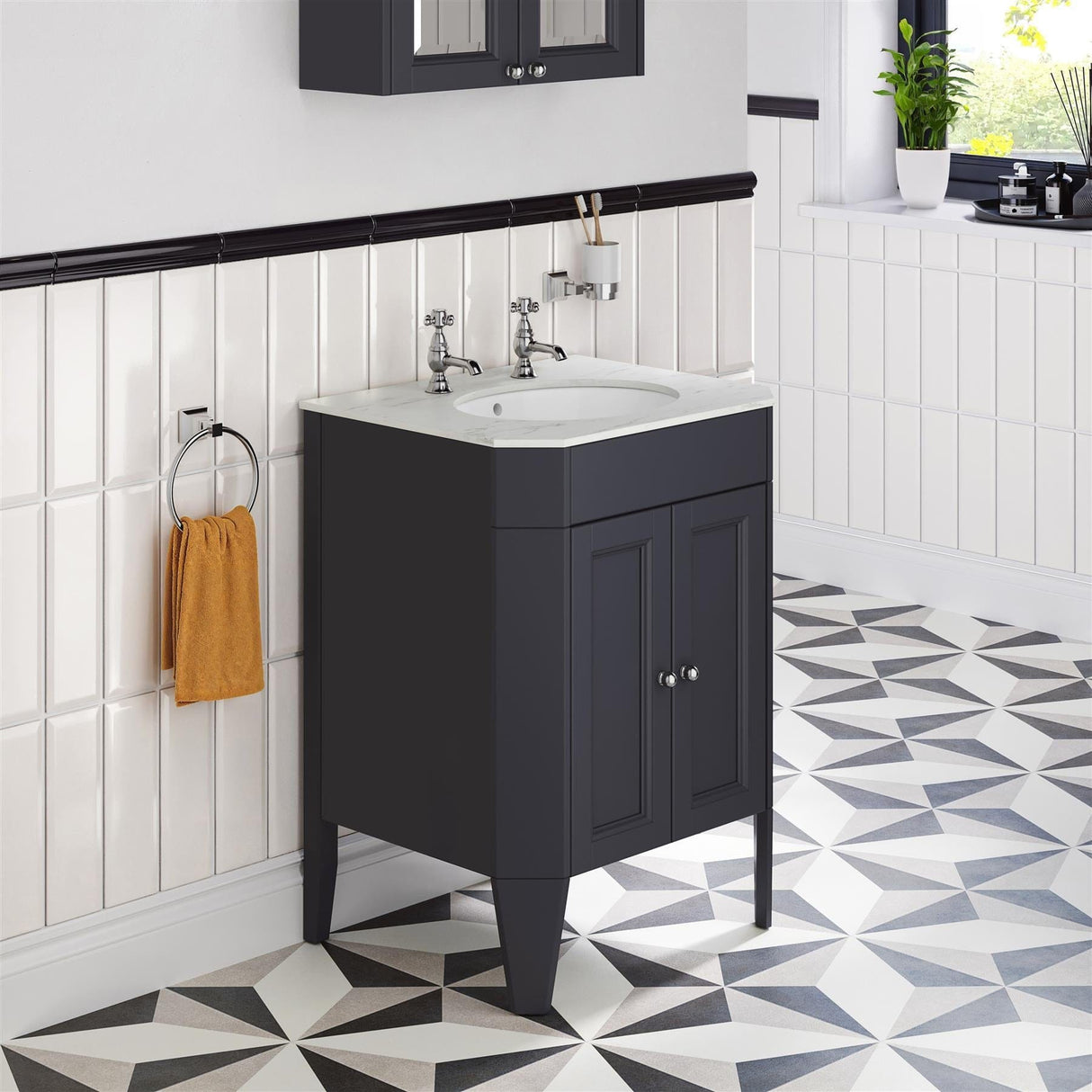 Heritage Floor Standing Vanity Unit Graphite Heritage Caversham 600mm Floor Standing Granley Vanity Unit with Worktop and Undercounter Basin