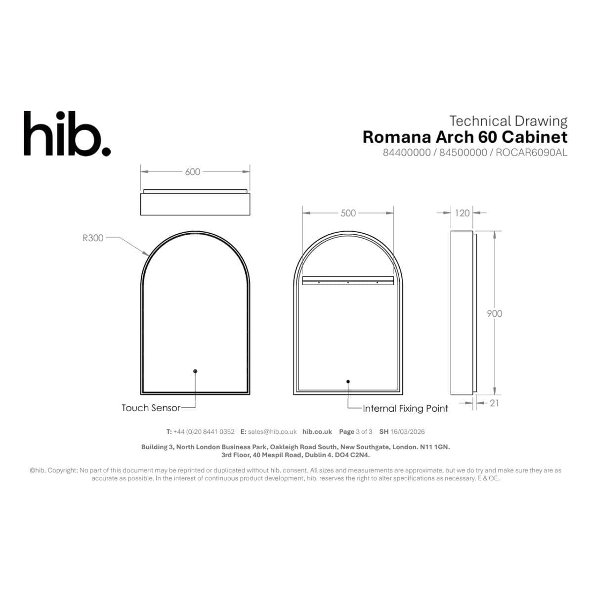 hib. Mirrored Cabinet hib. Romana Arch LED Illuminated Mirror Cabinet