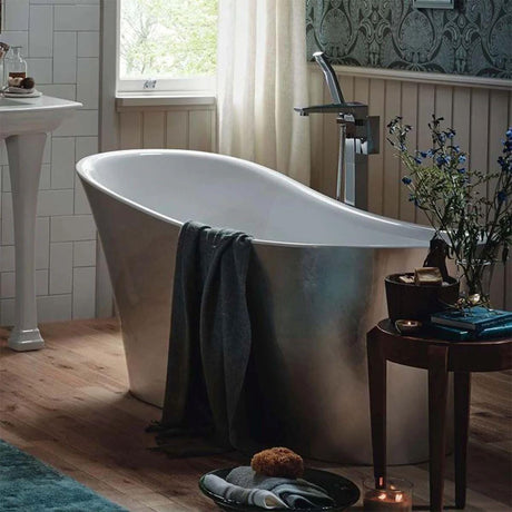 Heritage Roll Top and Slipper Freestanding Bath Stainless Steel Effect Heritage Holywell Metallic Effect Freestanding Acrylic Slipper Bath