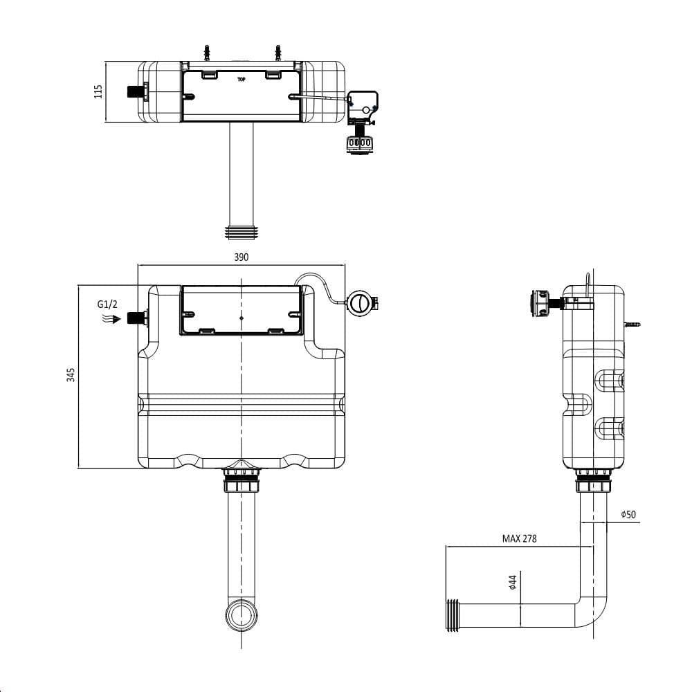 Crosswater Concealed Cistern Crosswater Concealed Cistern Set with Flush Button - 390 x 345 x 115mm