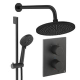 UK Bathroom Store Concealed Shower Set Matt Black / Wall Arm / 300mm Crosswater Crossbox Shower Set 4 - 2 Outlet with Riser Rail Kit and Fixed Overhead Showerhead
