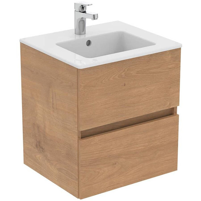 Ideal Standard Wall Mounted Vanity Unit Natural Oak / 500mm Ideal Standard Eurovit+ Wall Mounted Vanity Unit with 2 Drawers