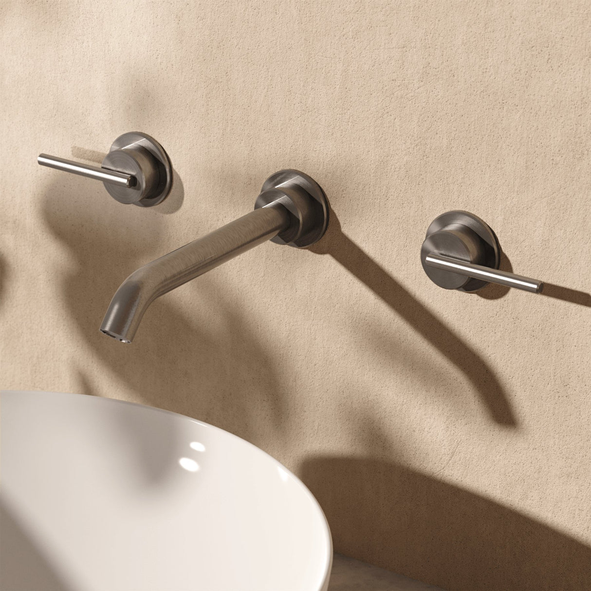 Crosswater Wall Mounted Basin Tap Stainless Steel Crosswater 3ONE6 Lever 3 Hole Wall Mounted Basin Mixer Tap