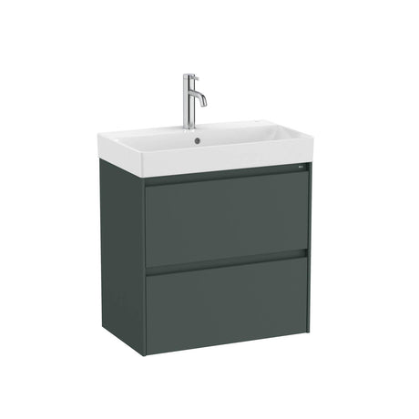 Roca Wall Mounted Vanity Unit Matt Green Roca Ona 600mm Compact Wall Mounted Two Drawer Vanity Unit with Basin
