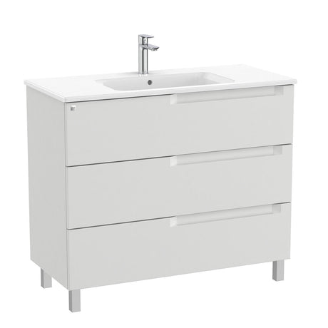 Roca Floor Standing Vanity Unit Pebble Grey / Central Roca Aleyda 1000mm Floor Standing Three Drawer Vanity Unit with Basin