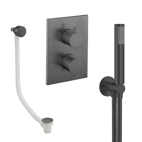 UK Bathroom Store Concealed Shower Set Slate Crosswater Crossbox Shower Set 5 - 2 Outlet with Pencil Handset and Overflow Bath Filler Waste