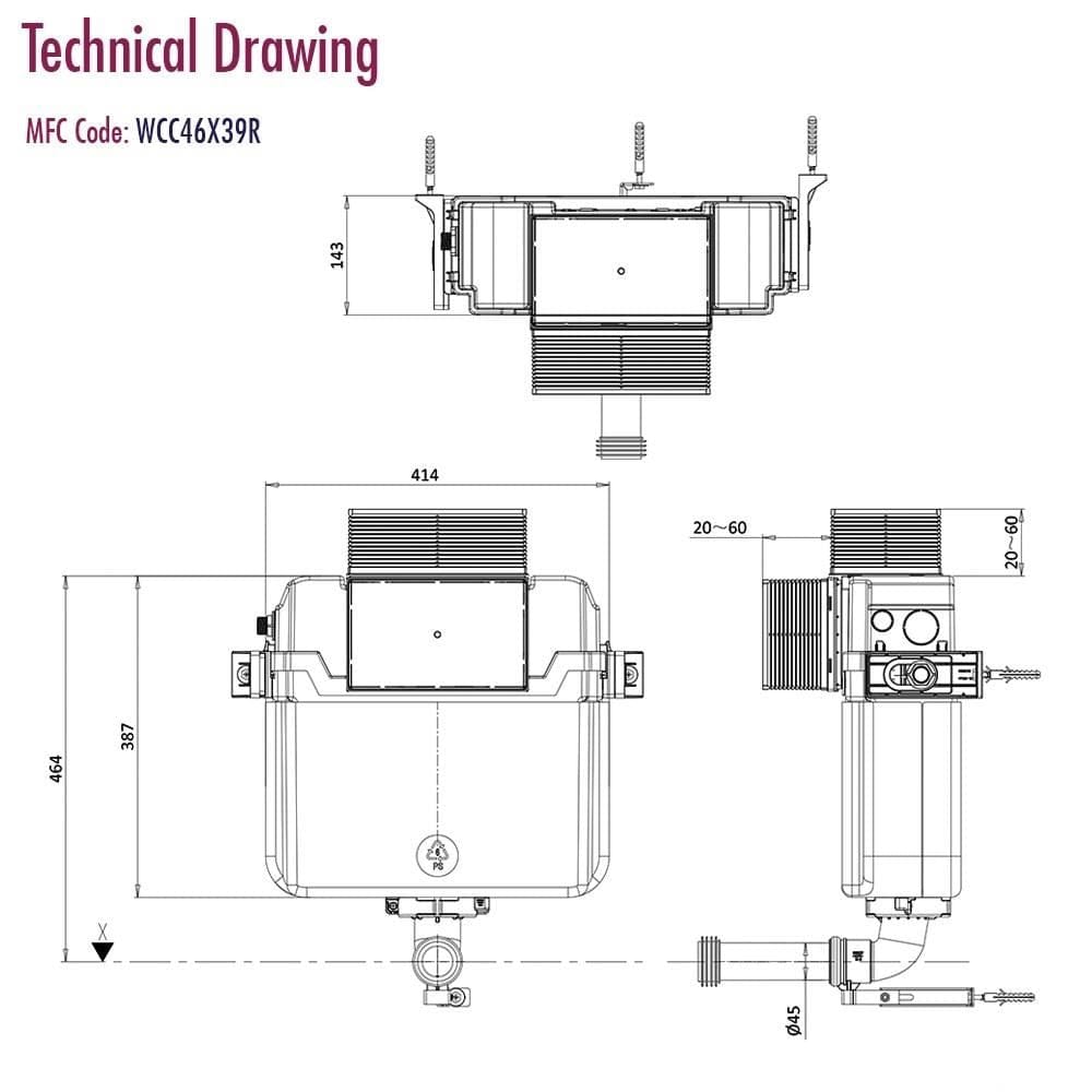 Crosswater Concealed Cistern Crosswater Dual Flush Concealed Cistern Set with Flush Plate - 414 x 143 x 387mm