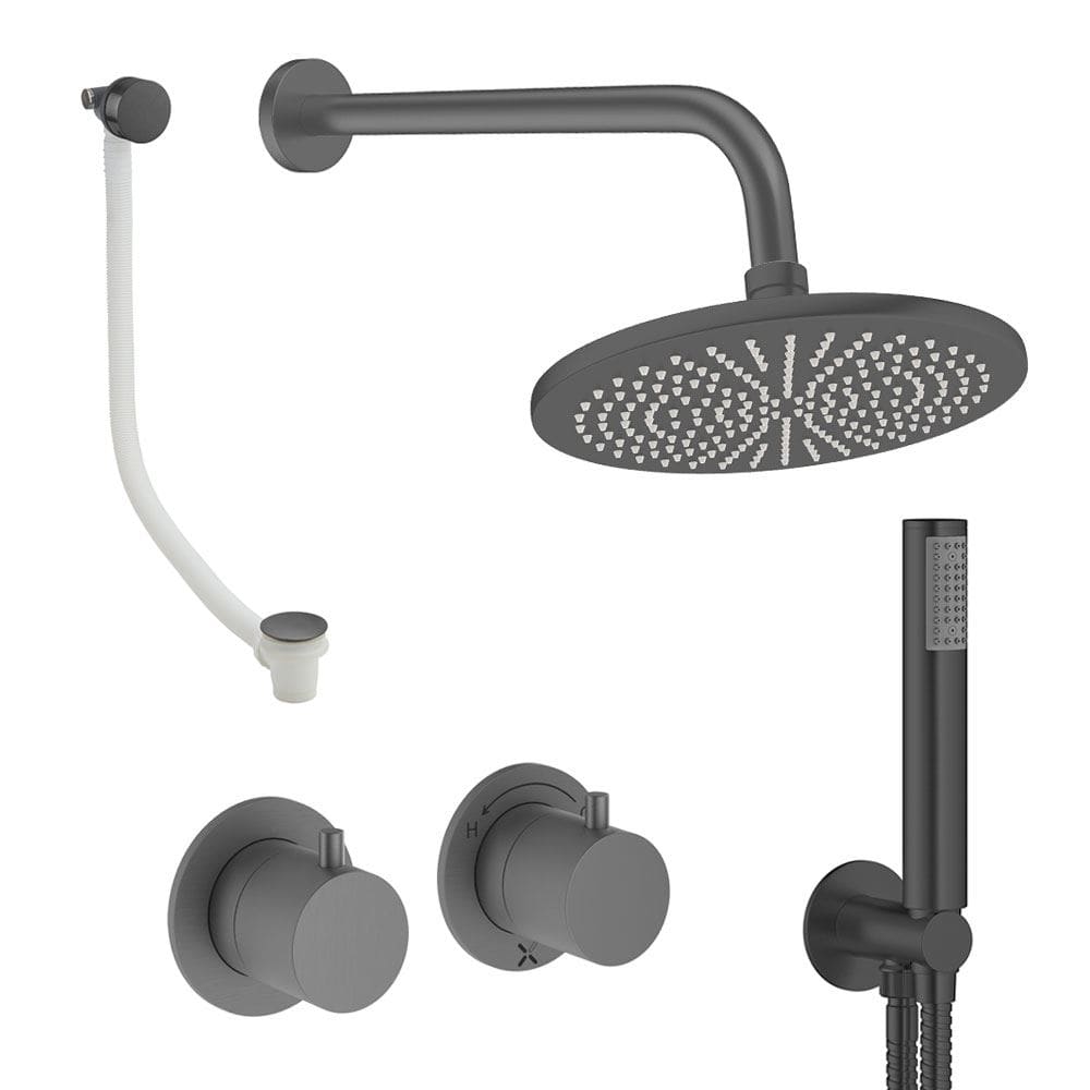 UK Bathroom Store Concealed Shower Set Slate / Wall Arm / 300mm Crosswater Module Shower Set 6 - 3 Outlet with Overhead Shower, Handset and Overflow Bath Filler