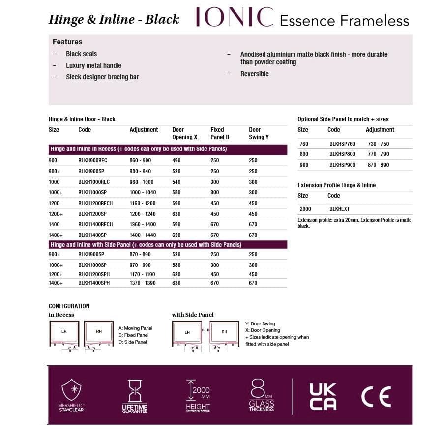 Merlyn Ionic Essence Frameless Hinged Shower Door and Inline Panel