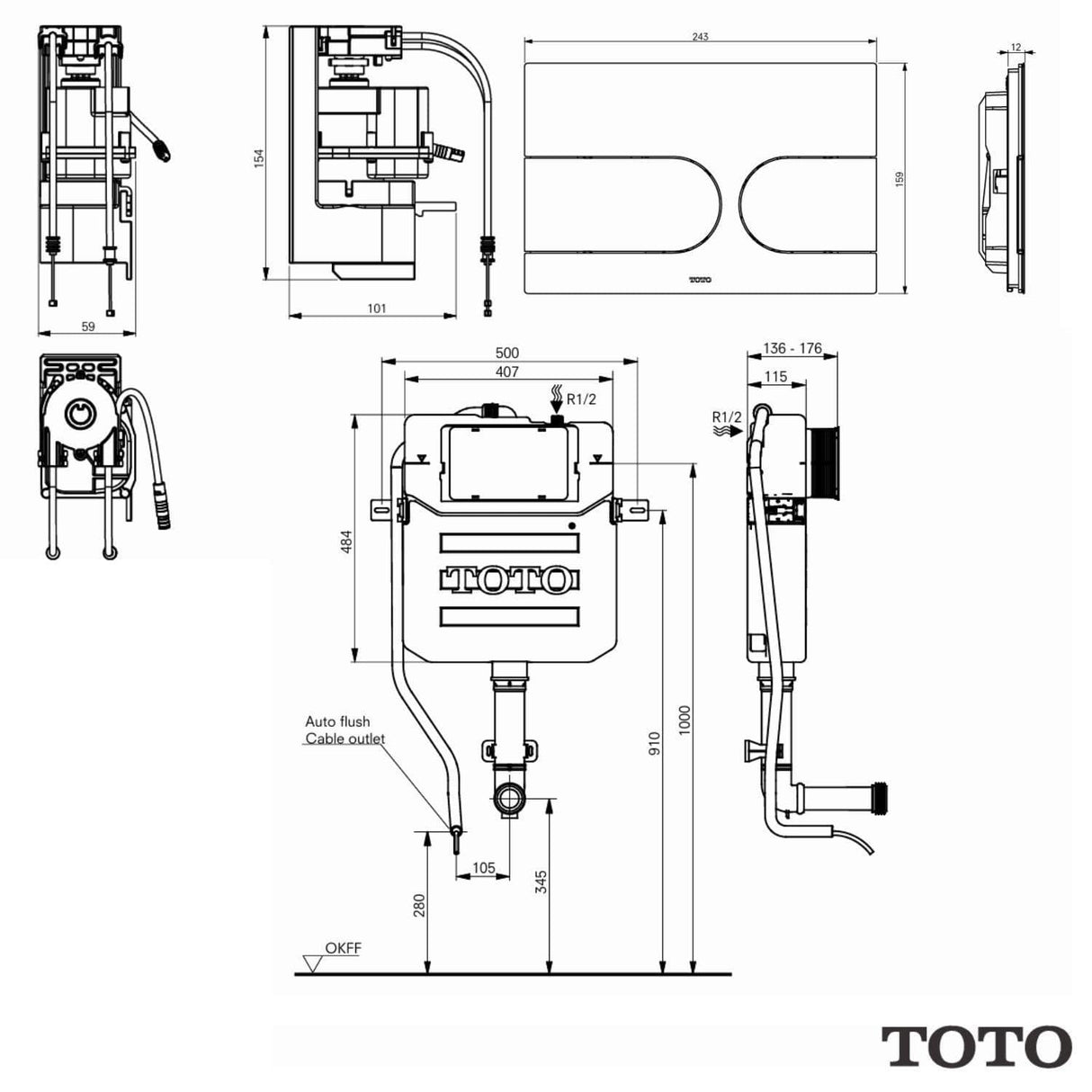 Toto Concealed Cistern Toto Washlet Concealed Cistern with Auto Flush Capability and Flush Plate