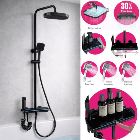 Sagittarius Exposed Shower Set Sagittarius Storm 4 Outlet Thermostatic Shower Set with Bath Filler and LED Temperature Display