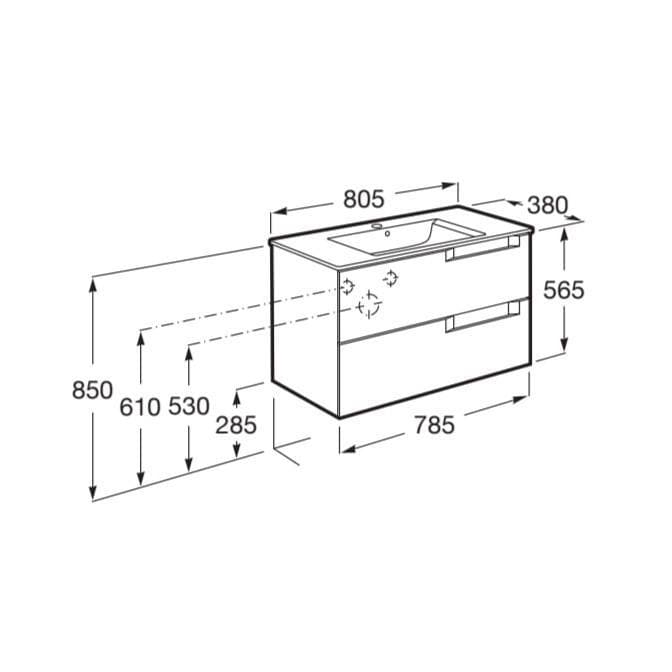 Roca Wall Mounted Vanity Unit Roca Aleyda Compact 800mm Wall Mounted Two Drawer Vanity Unit with Basin