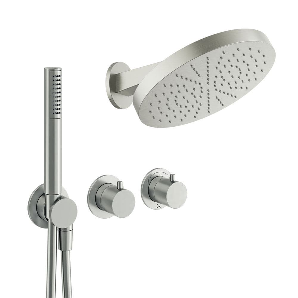 UK Bathroom Store Concealed Shower Set Brushed Nickel Crosswater Module Plus Shower Set 1 - 2 Outlet with Revive Fixed Shower Head and Pencil Handset