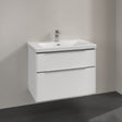 Villeroy & Boch Wall Mounted Vanity Unit Brilliant White with Chrome Handles Villeroy & Boch Subway 3.0 Wall Hung 800mm Two Drawer Vanity Unit with Basin