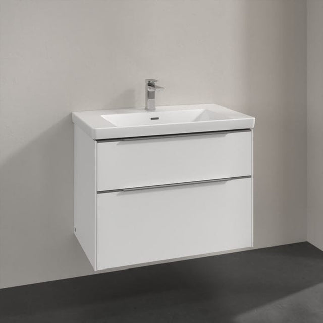 Villeroy & Boch Wall Mounted Vanity Unit Brilliant White with Chrome Handles Villeroy & Boch Subway 3.0 Wall Hung 800mm Two Drawer Vanity Unit with Basin
