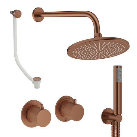 UK Bathroom Store Concealed Shower Set Brushed Bronze / Wall Arm / 300mm Crosswater Module Shower Set 6 - 3 Outlet with Overhead Shower, Handset and Overflow Bath Filler