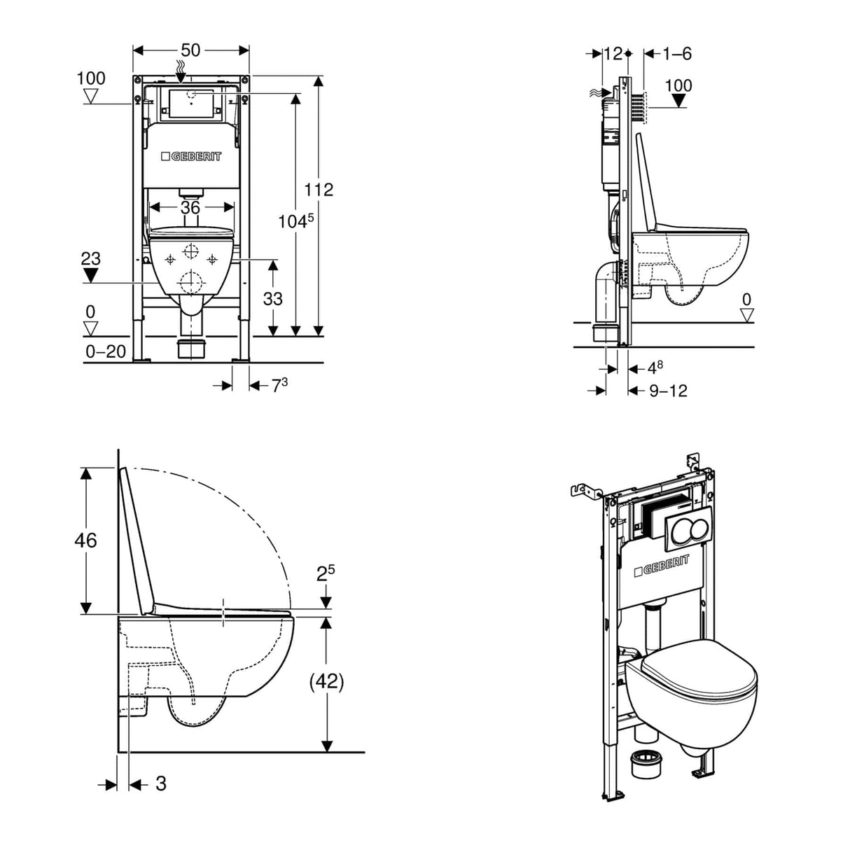 Geberit Wall Hung Toilet Geberit Duofix Alpha Cistern Frame 1120mm with Selnova Wall Hung Toilet and Flush Plate Bundle
