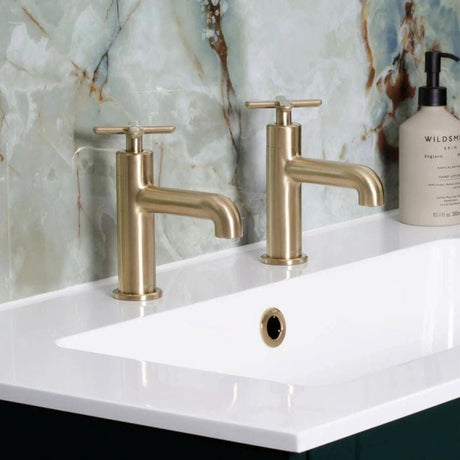 Heritage Pillar Basin Tap Brushed Brass Heritage Salcombe Basin Pillar Taps (Pair)