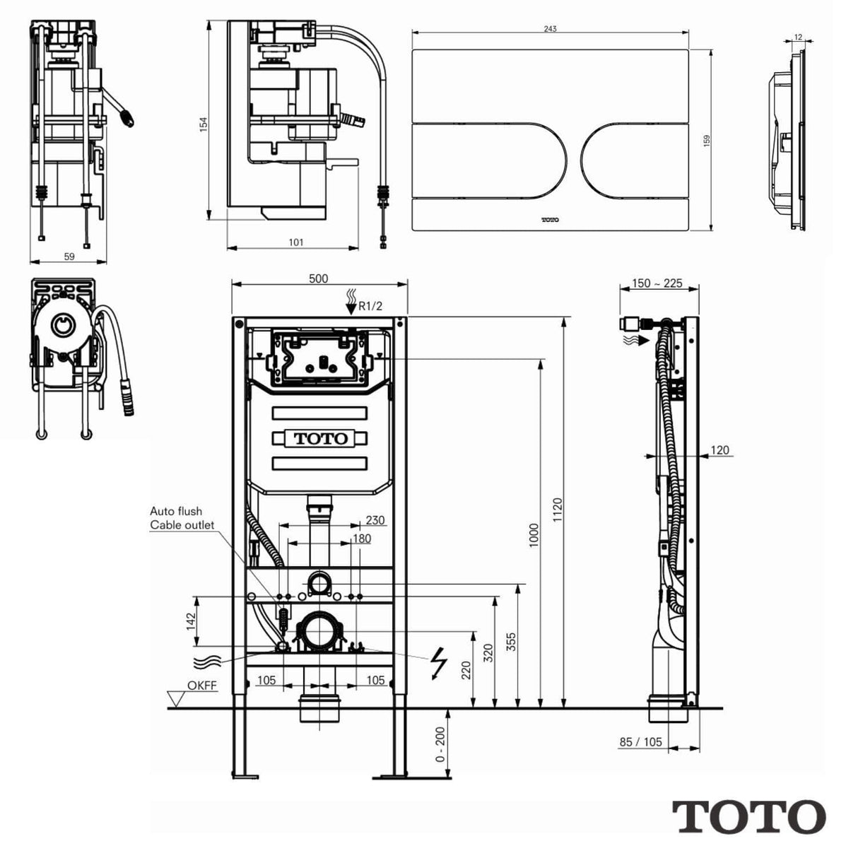Toto Wall Hung WC Frame Toto Washlet Wall Mounted Frame and Cistern with Auto Flush Capability and Flush Plate