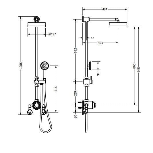 Crosswater Exposed Shower Set Crosswater MPRO Industrial Exposed Shower Valve Set with Adjustable Riser, Fixed Shower Head and Handset in Carbon Black