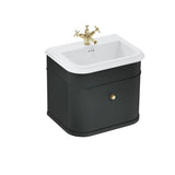 Burlington Wall Mounted Vanity Unit Matt Black / Ceramic Basin - 1 Tap Hole / Gold Burlington Chalfont 650mm Wall Mounted Single Drawer Vanity Unit with Basin
