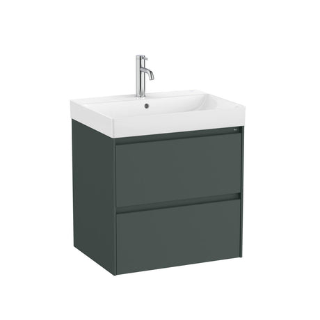 Roca Wall Mounted Vanity Unit Matt Green Roca Ona 600mm Wall Mounted Two Drawer Vanity Unit with Basin