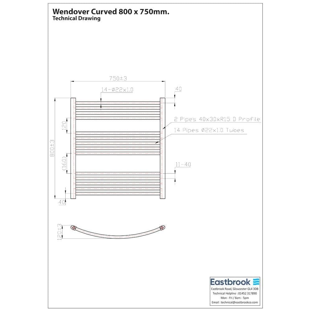 Eastbrook Wendover Curved Vertical Heated Towel Rail in Chrome