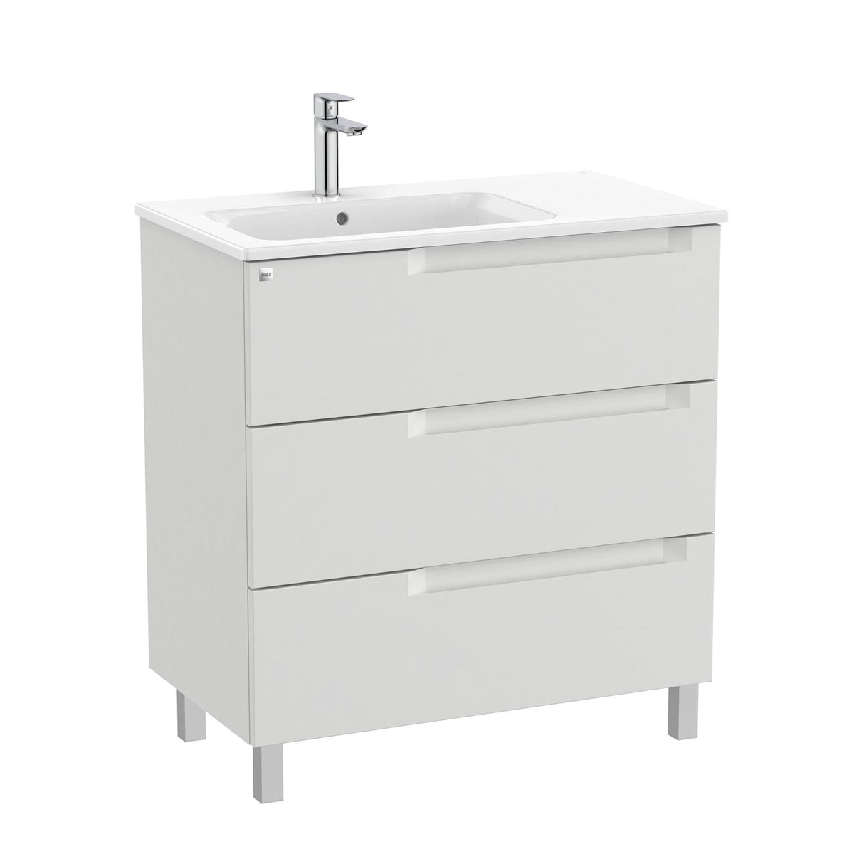 Roca Floor Standing Vanity Unit Pebble Grey / Left Hand Roca Aleyda 800mm Floor Standing Three Drawer Vanity Unit with Basin