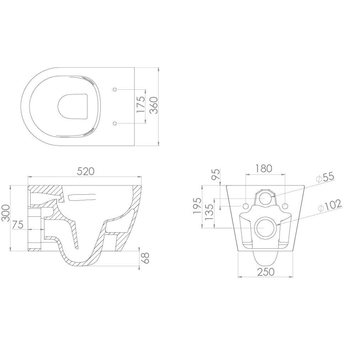 Saneux Wall Hung Toilet Saneux Uni Wall Hung Rimless Toilet with Soft Close Seat