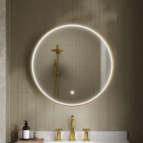 Aquarius Bathrooms Illuminated Mirror 600mm / Brushed Brass Aquarius Lumine Inset Framed LED Touch Sensor Round Mirror