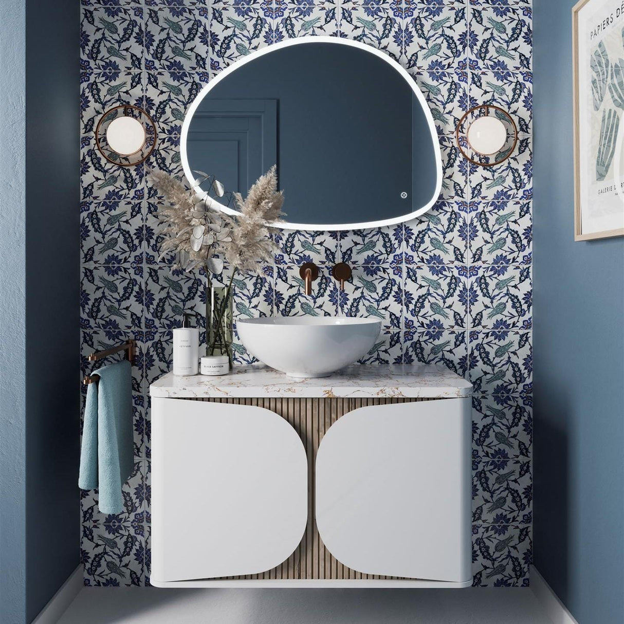 Crosswater Wall Mounted Vanity Unit Matt White / Crosswater Tambour Worktop - Gold Vein Estatuario Crosswater Tambour 800mm Wall Mounted One Drawer Vanity Unit with Basin or Worktop