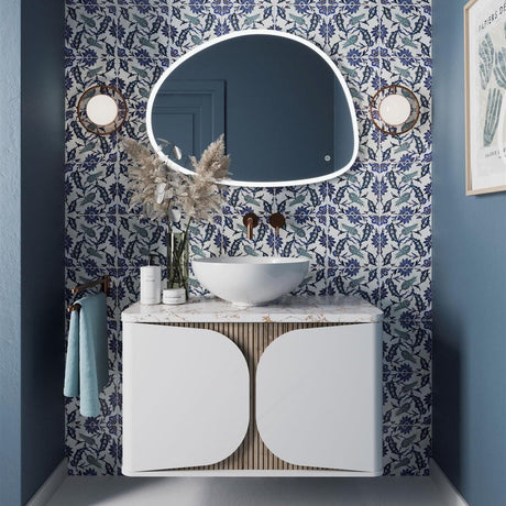 Crosswater Wall Mounted Vanity Unit Matt White / Crosswater Tambour Worktop - Gold Vein Estatuario Crosswater Tambour 800mm Wall Mounted One Drawer Vanity Unit with Basin or Worktop
