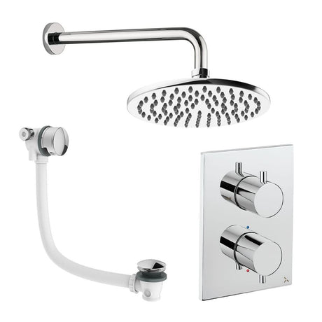 UK Bathroom Store Concealed Shower Set Chrome / Wall Arm / 200mm Crosswater Crossbox Shower Set 7 - 2 Outlet with Fixed Overhead Shower and Overflow Bath Filler Waste