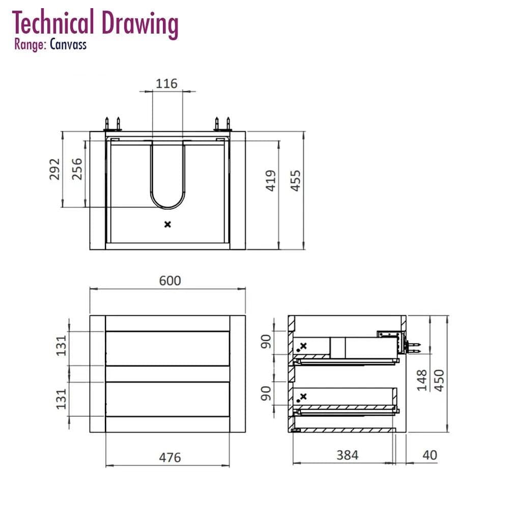 Crosswater Wall Mounted Vanity Unit Crosswater Canvass Vanity Unit with White Carrara Marble Effect Worktop