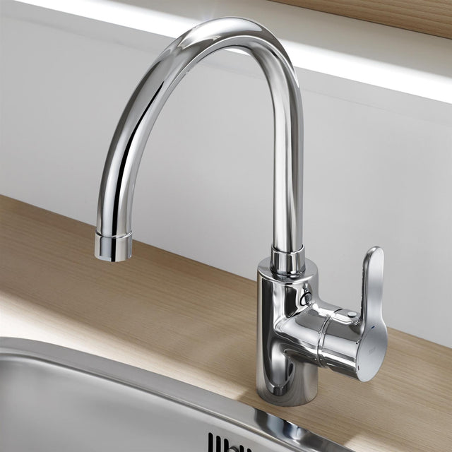 Roca Kitchen Tap Roca L20 Cold Start Kitchen Mixer Tap with High Swivel Spout in Chrome