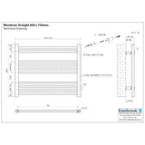 Eastbrook Ladder Rail Eastbrook Wendover Straight Horizontal Heated Towel Rail - 600mm x 750 - Chrome - Electric Only