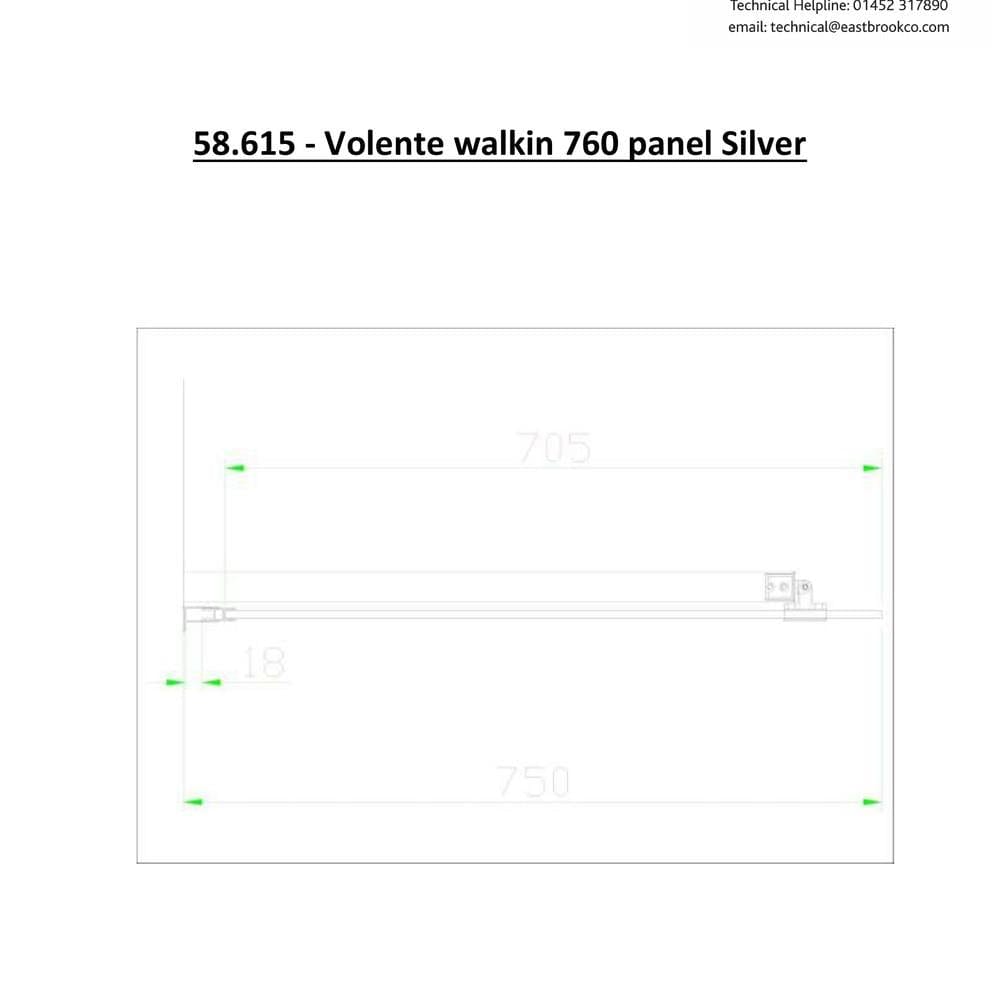 Eastbrook Side Panel 760mm Eastbrook Volente Frameless Side Panel in Polished Chrome