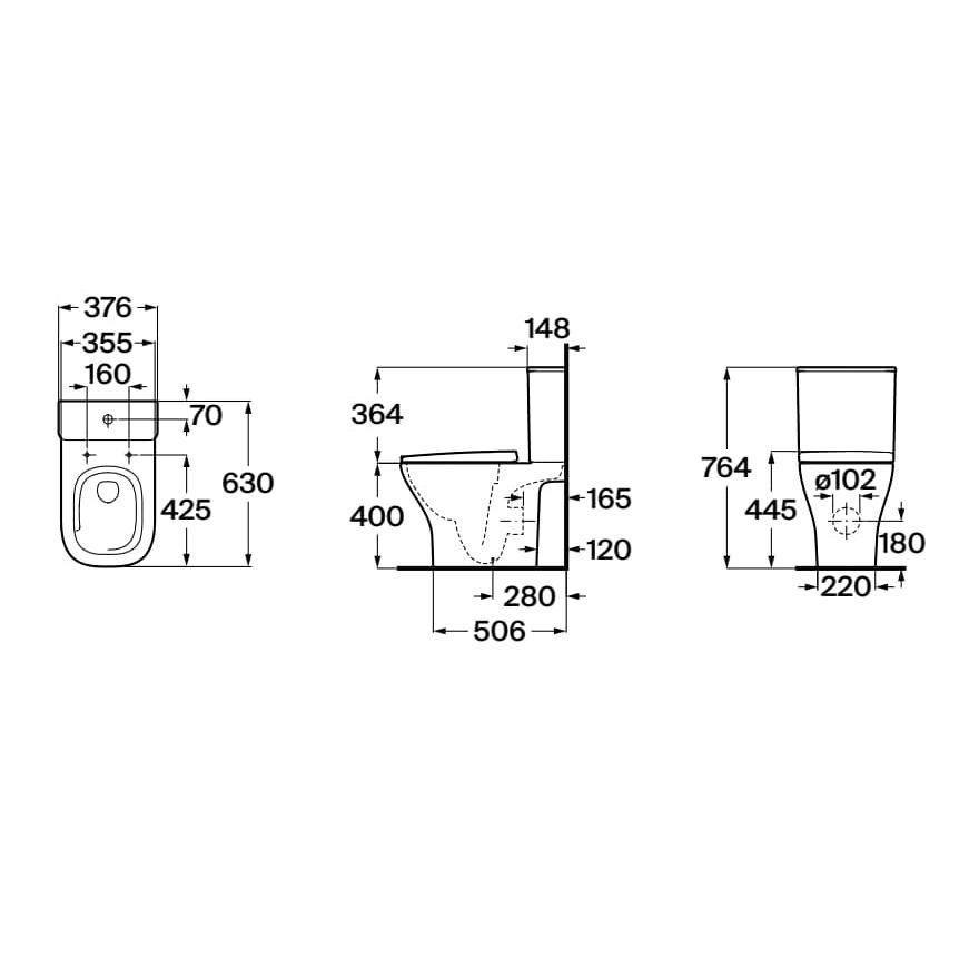 Roca Close Coupled Toilet Roca Optica Compact Close Coupled Open Back Rimless Toilet with Soft Close Seat