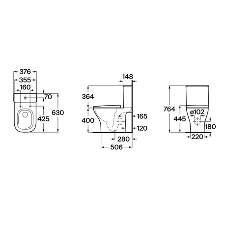 Roca Close Coupled Toilet Roca Optica Compact Close Coupled Open Back Rimless Toilet with Soft Close Seat