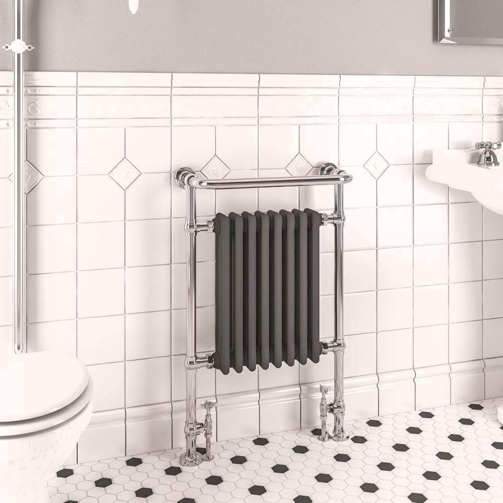 Eastbrook Inset Radiator Electric Only Eastbrook Isbourne Straight Vertical Traditional Radiator in Chrome/Matt Anthracite