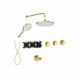 Roca Concealed Shower Set Brushed Brass Roca T-Multi Switch Thermostatic Concealed Shower Valve with Rainshower Head, Shower Handset and  Hose