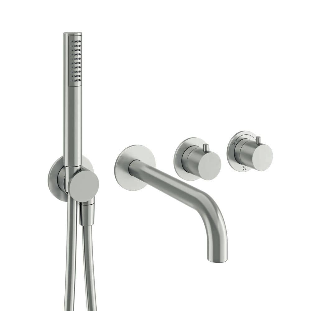 UK Bathroom Store Concealed Shower Set Brushed Nickel Crosswater Module Shower Set 10 with Pencil Handset and Bath Spout