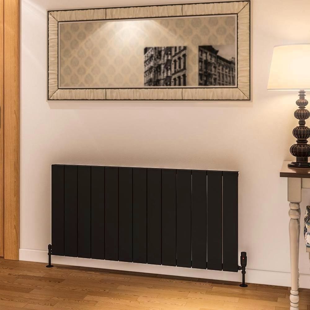 Eastbrook Panel Radiator 600 x 1230 / Dual Fuel Eastbrook Rosano Straight Horizontal Aluminium Radiator  in Matt Black