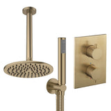 UK Bathroom Store Concealed Shower Set Brushed Brass / Ceiling Arm / 200mm Crosswater Crossbox Shower Set 3 - 2 Outlet with Pencil Handset and Fixed Overhead Shower