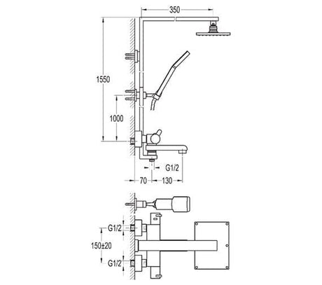 Flova Concealed Shower Set Flova Essence Thermostatic Exposed Thermostatic Shower Valve with Riser, Rainshower Head, Handset and Bath Spout