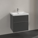 Villeroy & Boch Wall Mounted Vanity Unit Graphite with Chrome Handles Villeroy & Boch Subway 3.0 Wall Hung 600mm Two Drawer Vanity Unit with Basin