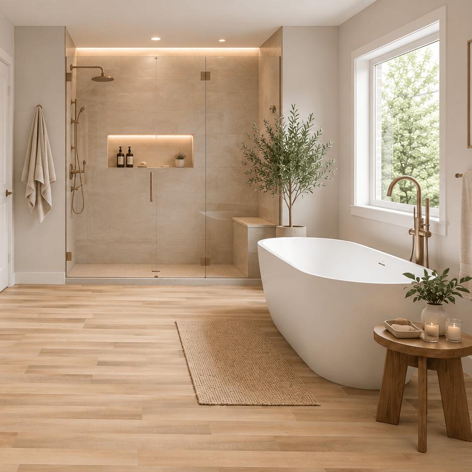 Aquarius Bathrooms Click Flooring Aquarius Palermo Vinyl Wood Click Flooring in Neutral Oak | 100% Waterproof | SPC Rigid Core | Built-In Underlay