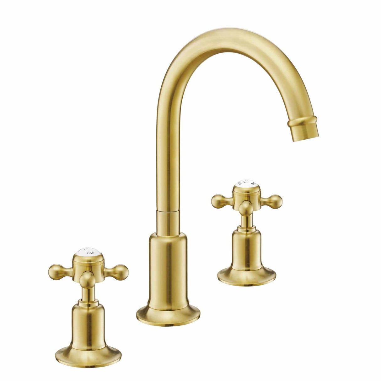JTP 3 Tap Hole Basin Set Brushed Brass JTP Grosvenor Cross 3 Hole Basin Mixer Tap with Swivel Spout and Pop Up Waste